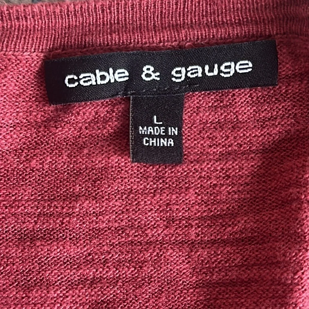 cable & gauge sweater burgundy rayon sweater size Large button up_7